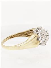 10K 2 Tone Gold 3.1g Diamond Starburst Cluster Ribbon Dimple Shank Ring Size-7.5